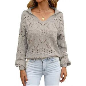 Grace Karin Elegant V-Neck Crochet Knit Sweater Pullover Boho Chic‎ Women's Top